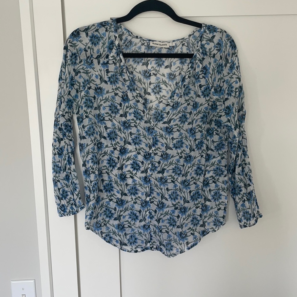 Blue and white ROLLER RABBIT XS TUNIC TOP